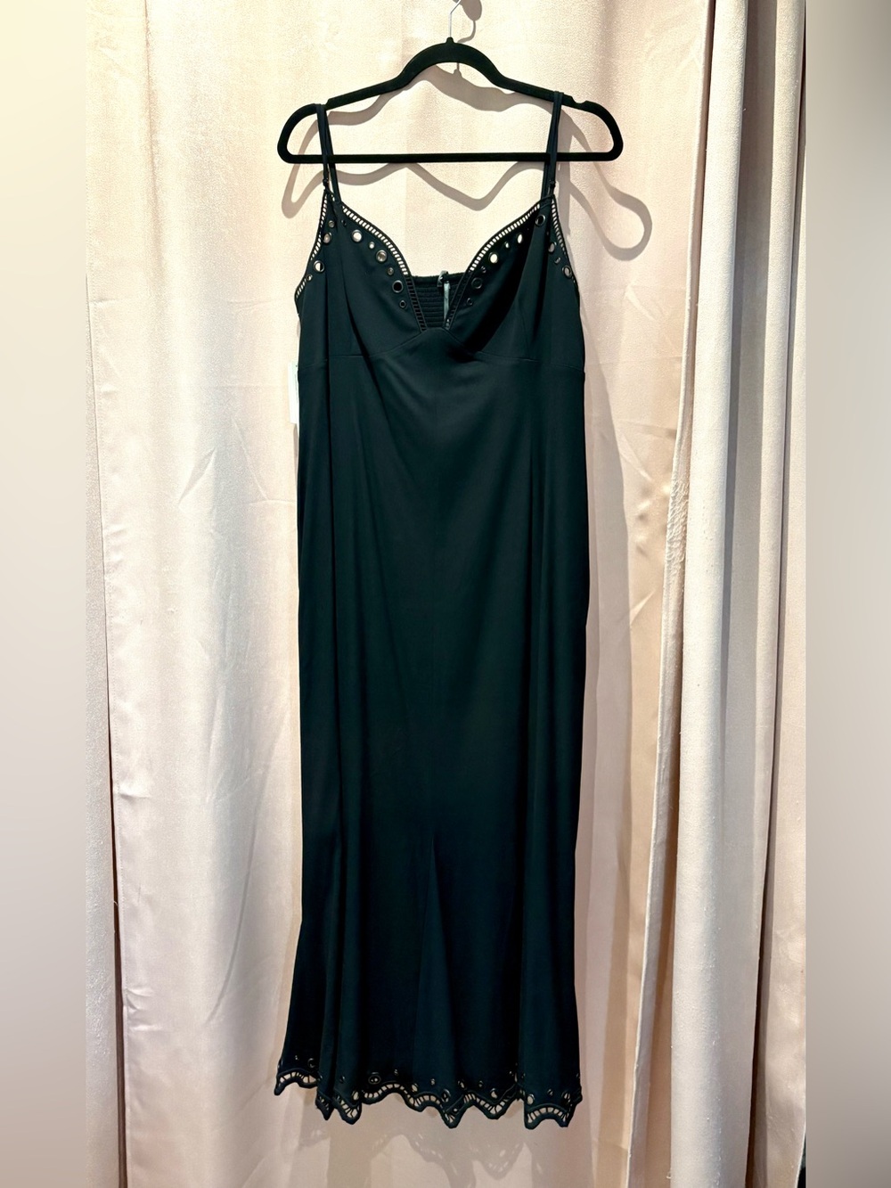 Anthropologie Black Eyelet-Trim Maxi Slip Dress